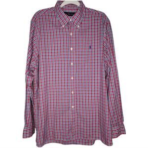 Mens Ralph Lauren‎ Classic Fit Gingham Oxford Long Sleeve Shirt Red Blue XL